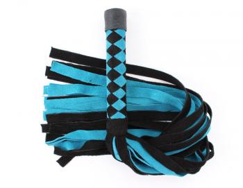 Черно-голубая замшевая плеть с ромбами на ручке - 58 см.