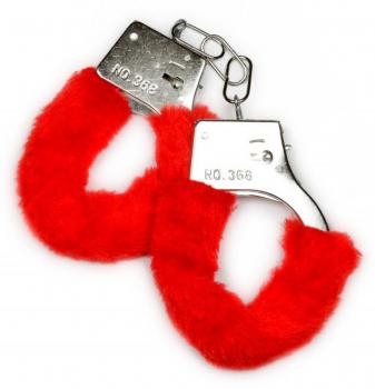 Металлические наручники с красной опушкой и ключиком