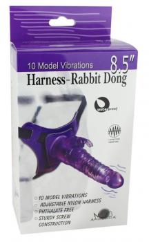 Фиолетовый страпон 10 Mode Vibrations 8.5  Harness Rabbit Dong - 19 см.