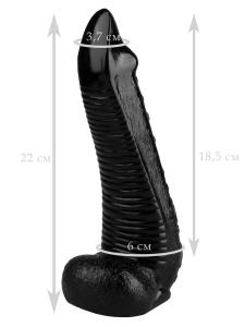 Черная рельефная реалистичная анальная втулка - 22 см.