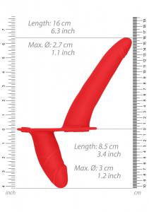 Красный двойной вибрострапон Double Vibrating Silicone Strap-On Adjustable - 15,5 см.