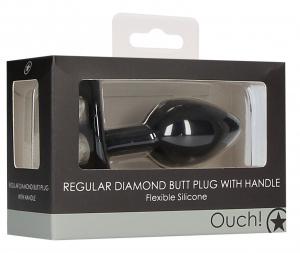Черная анальная пробка Diamond Butt Plug With Handle - 8,6 см.
