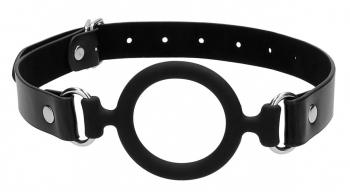 Черный кляп-кольцо с кожаными ремешками  Silicone Ring Gag with Leather Straps