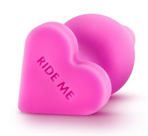 Розовый анальный плаг с основанием-сердечком RIDE ME - 10,6 см.