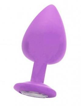 Фиолетовая анальная пробка OUCH! Extra Large Diamond Butt Plug с кристаллом - 9,3 см.