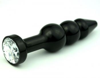 Чёрная анальная ёлочка с прозрачным кристаллом - 11,2 см.