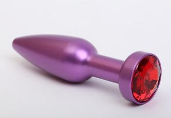 Фиолетовая анальная пробка с красным стразом - 11,2 см.