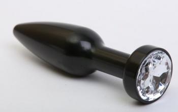 Чёрная удлинённая пробка с прозрачным кристаллом - 11,2 см.