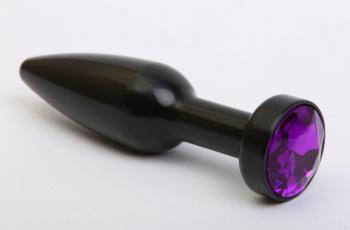 Чёрная удлинённая пробка с фиолетовым кристаллом - 11,2 см.
