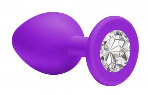 Малая фиолетовая анальная пробка Emotions Cutie Small с прозрачным кристаллом - 7,5 см.
