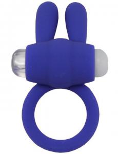 Синее эрекционное кольцо «Зайчик» с мини-вибратором