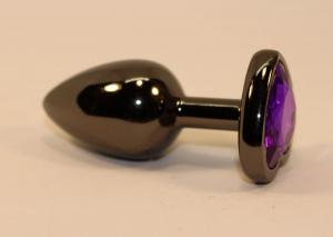Чёрная анальная пробка с фиолетовым стразом - 7 см.