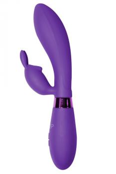 Фиолетовый вибратор Yonce с клиторальным зайчиком - 20,5 см.